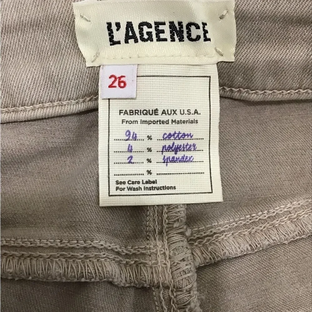 L’AGENCE Tan Skinny High Rise Cropped Jeans Size 26